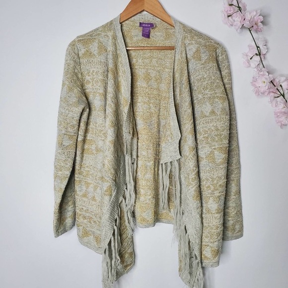 Olivia M. Sweater Cardigan Gray Gold Size L - Picture 7 of 7